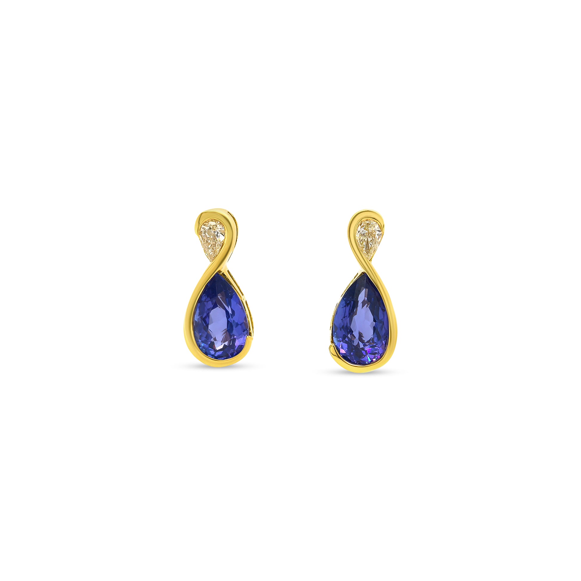 These exquisite pear-shaped tanzanite and diamond drop earrings are a stunning blend of elegance and sophistication. Featuring vibrant, deep blue tanzanite gemstones in a graceful pear shape, each earring is accented with sparkling diamonds that add a touch of brilliance to the design. Perfect for special occasions or as a statement piece, these drop earrings exude timeless beauty and charm, making them an ideal addition to any jewelry collection.