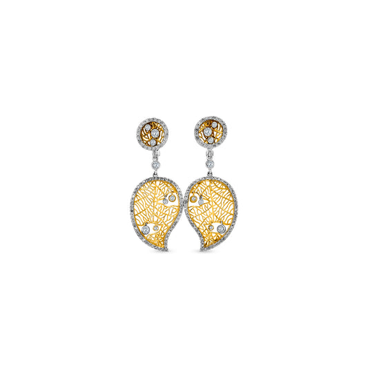 Round Brilliant Diamond Floral Leaf Drop Earrings