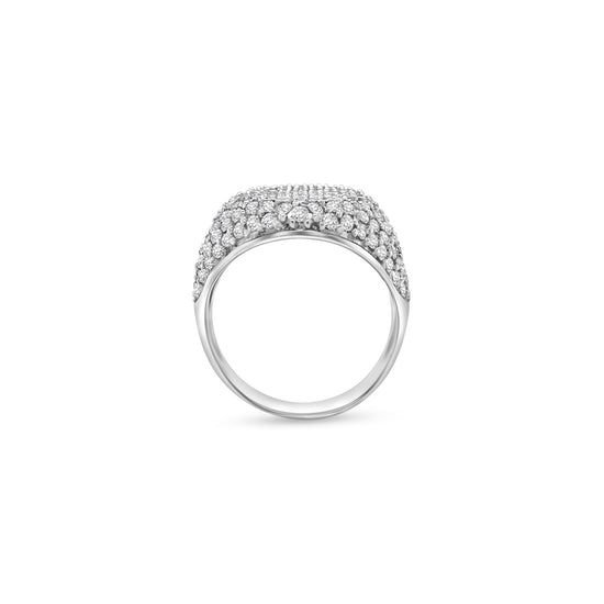 Main Image: "2.10ct Bold Diamond Pave Ring" Side View: "Diamond Pave Ring with Open Liners" Diamond Detail: "Pave Setting Detail on Diamond Ring" Open Liners Design: "Unique Open Liners on Diamond Pave Ring" Luxurious Craftsmanship: "Craftsmanship of Bold Diamond Pave Ring"