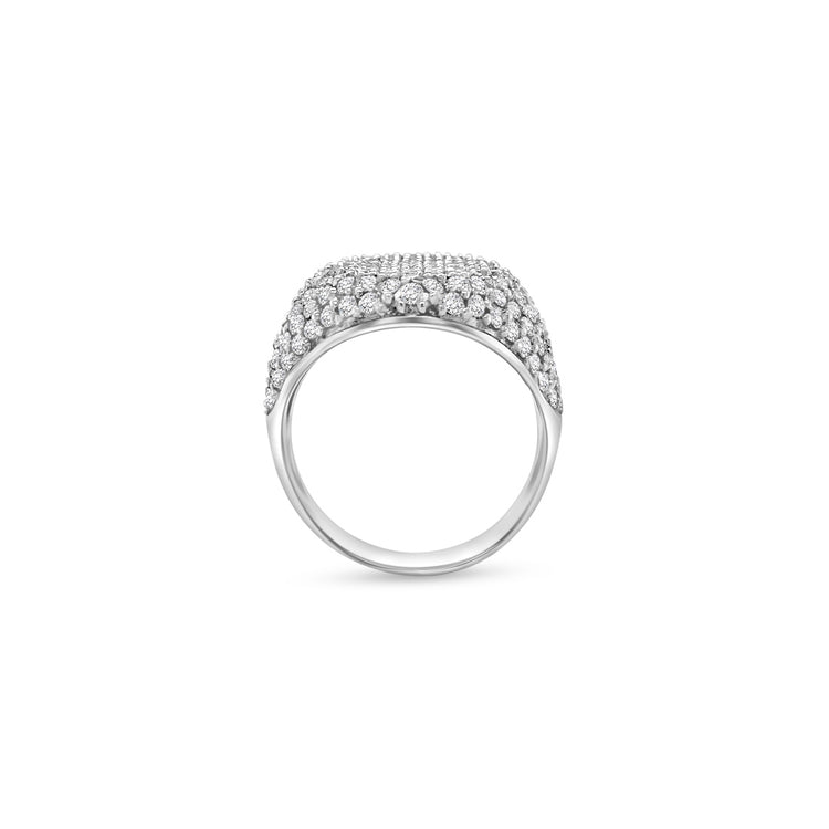 Main Image: "2.10ct Bold Diamond Pave Ring" Side View: "Diamond Pave Ring with Open Liners" Diamond Detail: "Pave Setting Detail on Diamond Ring" Open Liners Design: "Unique Open Liners on Diamond Pave Ring" Luxurious Craftsmanship: "Craftsmanship of Bold Diamond Pave Ring"