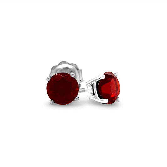 Round Garnet Stud Earrings