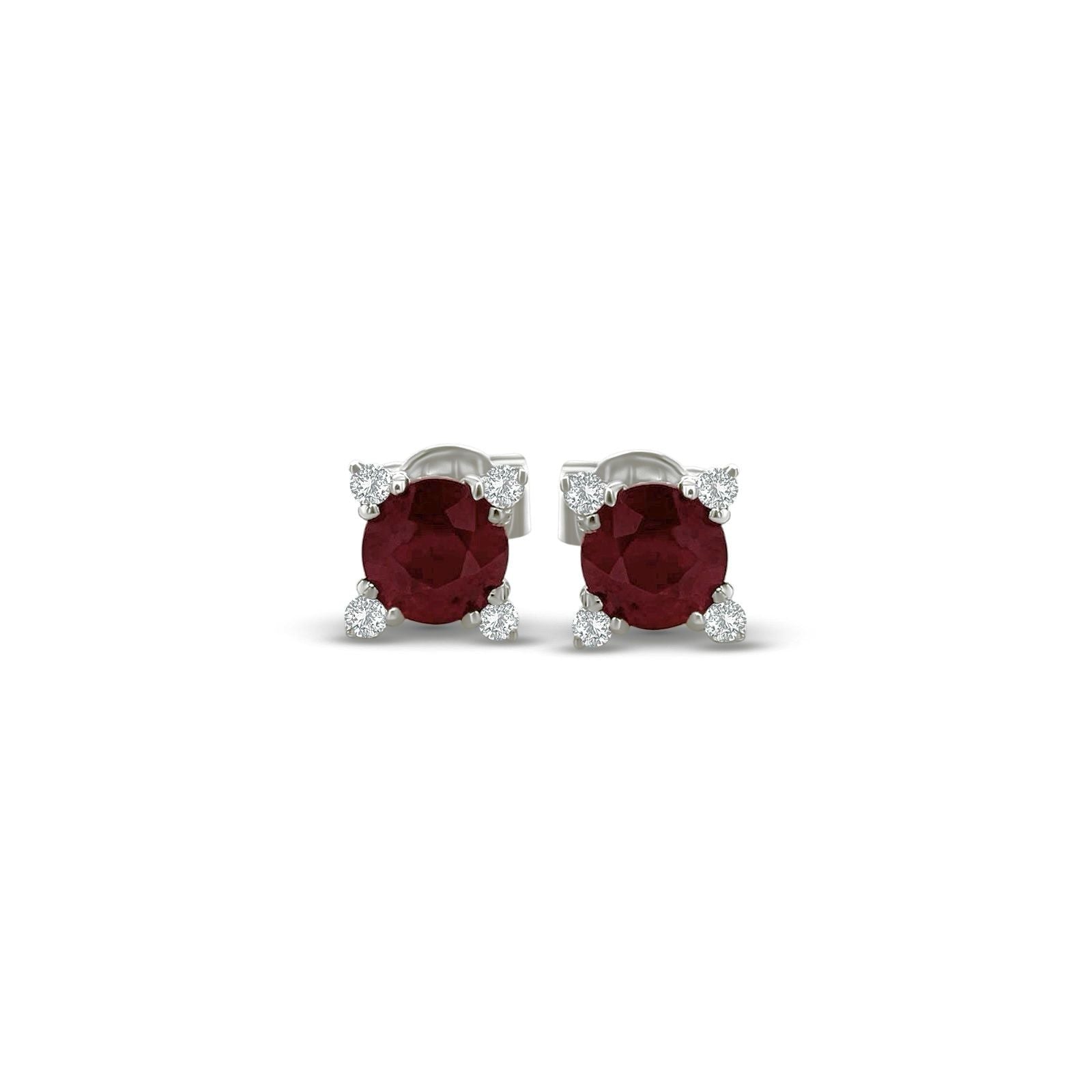  Round Ruby & Diamond Stud Earrings: Round Ruby Stud Earrings, Diamond Stud Earrings, Ruby and Diamond Earrings, Red Gemstone Studs, Precious Stone Jewelry, Sparkling Gemstone Earrings.