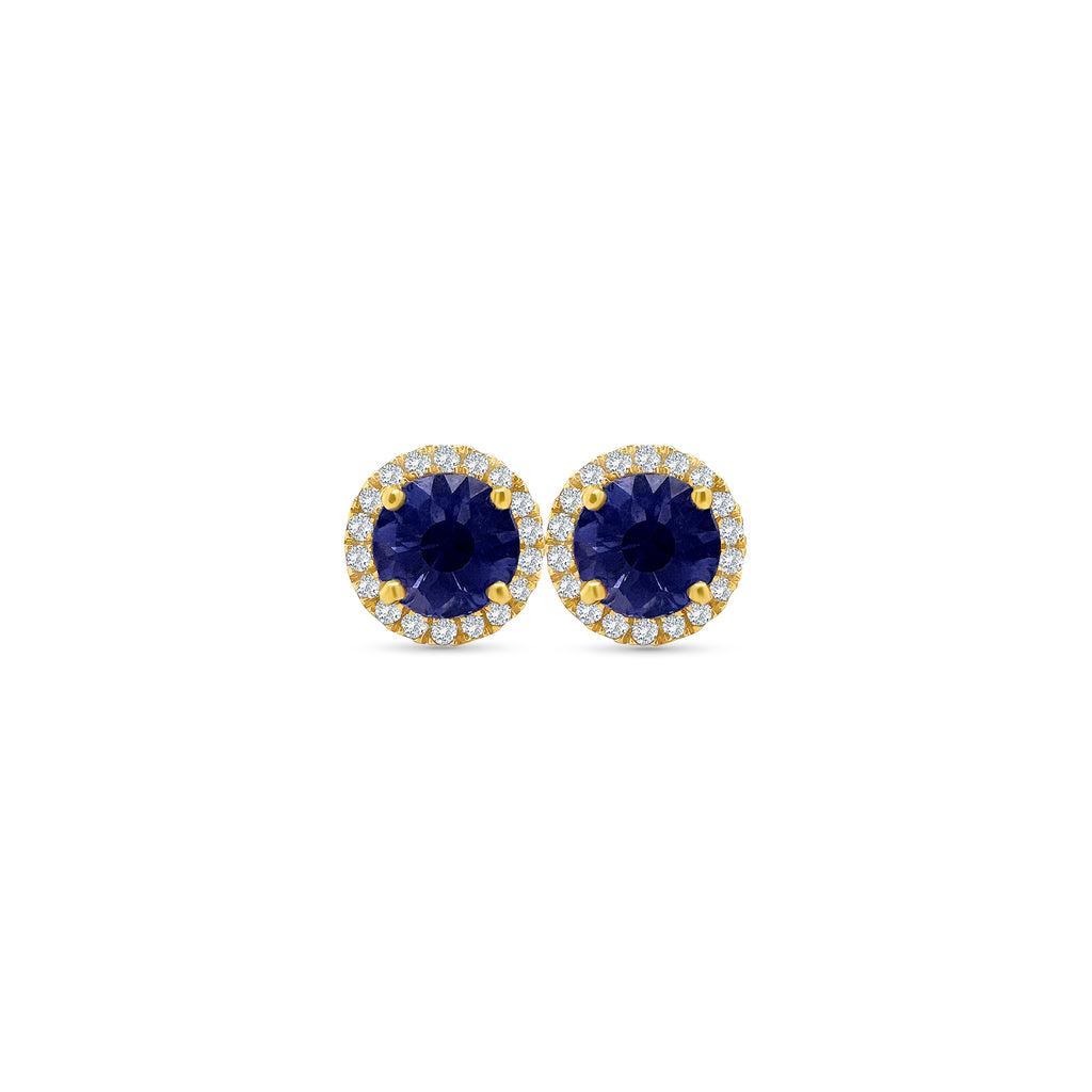 Round Tanzanite & Diamond Halo Stud Earrings" Tanzanite Detail: "Vibrant Round Tanzanite Gemstone" Diamond Halo: "Halo of Diamonds Surrounding Tanzanite" Earring Set: "Elegant Set of Tanzanite & Diamond Stud Earrings" Liner Options: "Earrings with Different Open Liners for Customization" Radiant Beauty: "Sparkling Tanzanite & Diamond Halo Stud Earrings"