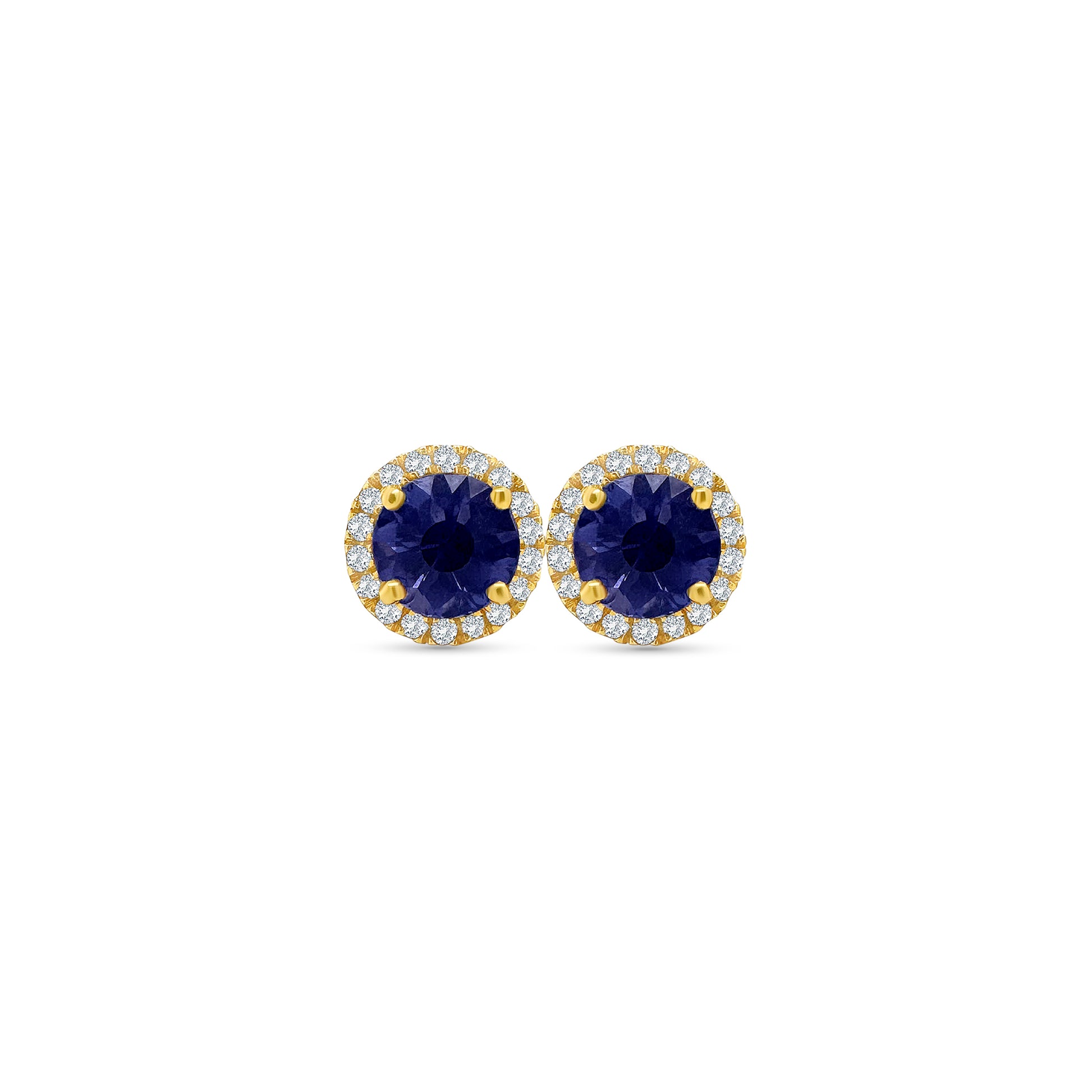 Round Tanzanite & Diamond Halo Stud Earrings" Tanzanite Detail: "Vibrant Round Tanzanite Gemstone" Diamond Halo: "Halo of Diamonds Surrounding Tanzanite" Earring Set: "Elegant Set of Tanzanite & Diamond Stud Earrings" Liner Options: "Earrings with Different Open Liners for Customization" Radiant Beauty: "Sparkling Tanzanite & Diamond Halo Stud Earrings"