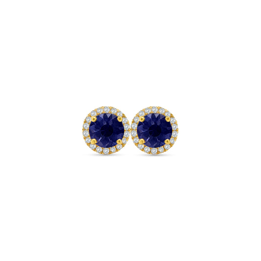 Round Tanzanite & Diamond Halo Stud Earrings" Tanzanite Detail: "Vibrant Round Tanzanite Gemstone" Diamond Halo: "Halo of Diamonds Surrounding Tanzanite" Earring Set: "Elegant Set of Tanzanite & Diamond Stud Earrings" Liner Options: "Earrings with Different Open Liners for Customization" Radiant Beauty: "Sparkling Tanzanite & Diamond Halo Stud Earrings"