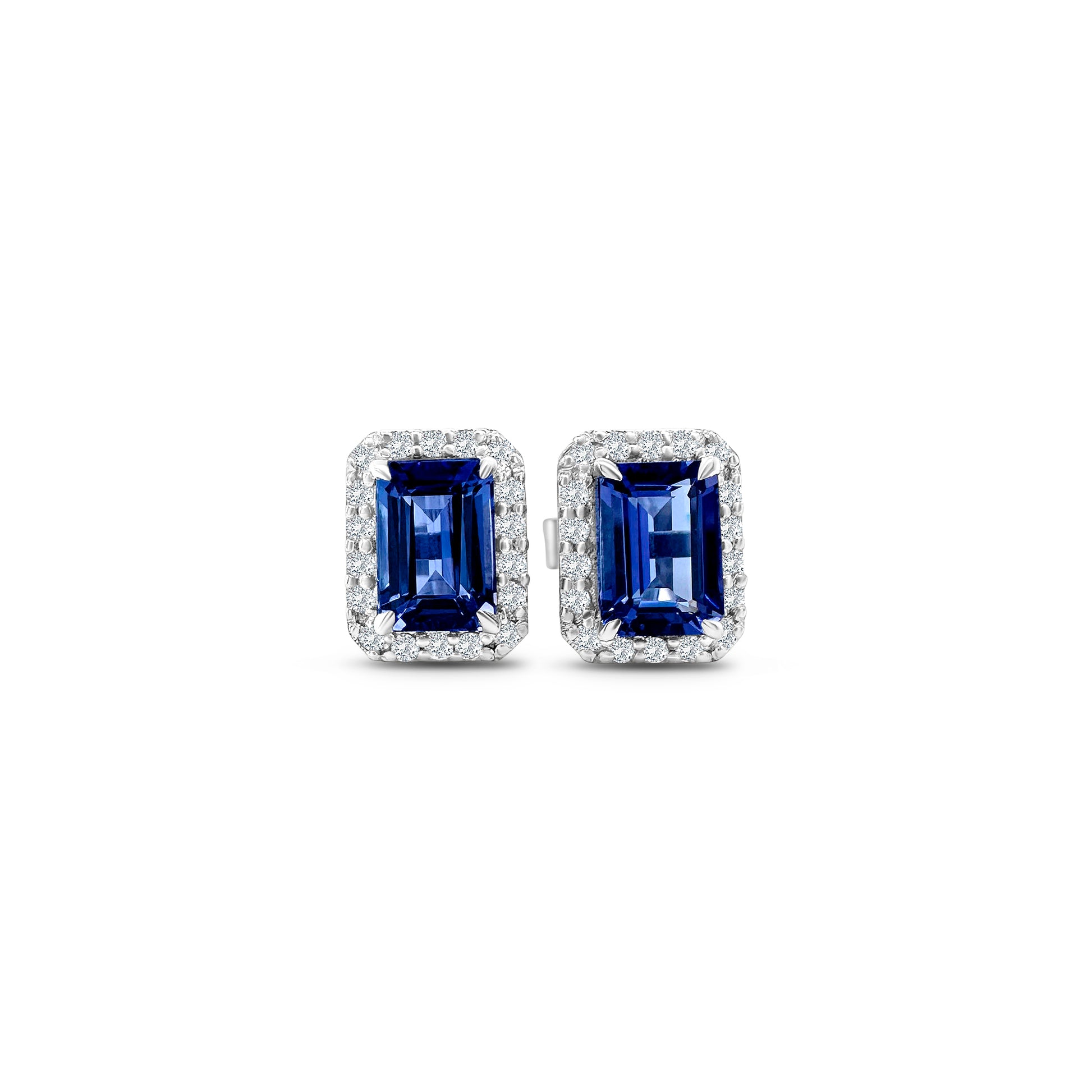 "Emerald Cut Tanzanite & Diamond Halo Stud Earrings," "Tanzanite and Diamond Stud Earrings," "Halo Stud Earrings," "Fine Jewelry," "Luxury Earrings," "Fashion Earrings," "Gemstone Jewelry," "Sparkling Tanzanite Earrings," "Statement Earrings," "Elegant Jewelry," "Special Occasion Earrings," "Tanzanite Jewelry," "Timeless Jewelry," "Handcrafted Earrings," "Unique Gemstone Studs."