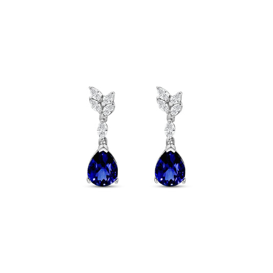 Pear Shape Tanzanite & Diamond Drop Earrings, Tanzanite Drop Earrings, Diamond and Tanzanite Earrings, Pear Shaped Tanzanite Jewelry, Tanzanite and Diamond Dangle Earrings, Elegant Tanzanite Earrings, Pear Tanzanite Gemstone Earrings, Tanzanite and Diamond Fine Jewelry, Luxury Drop Earrings.