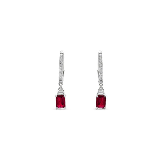 Emerald Ruby & Diamond Drop Earrings