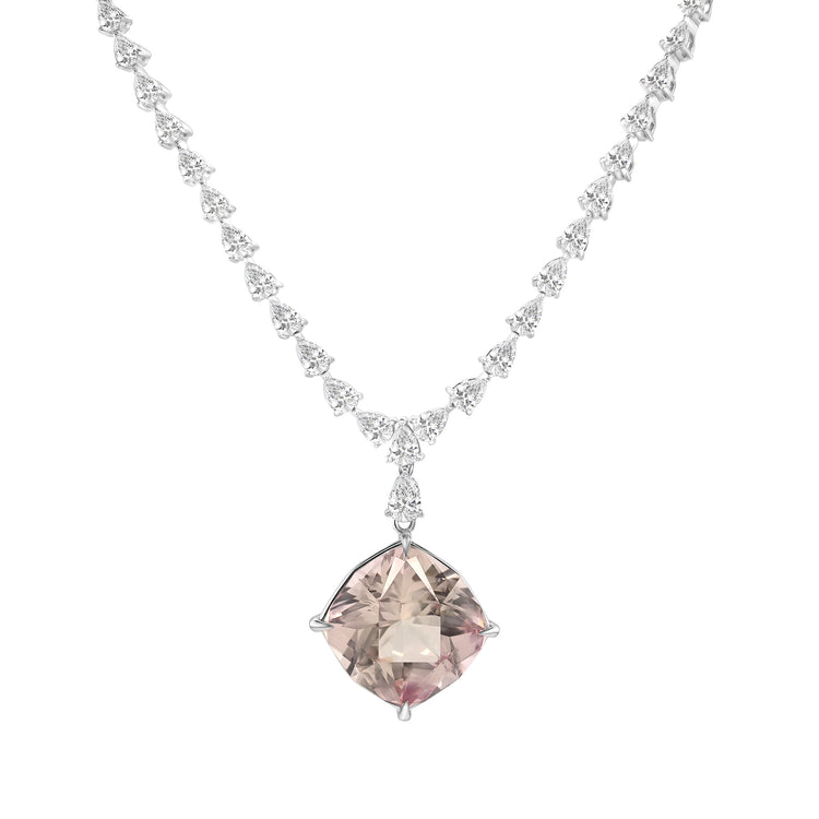 "Kunzite & Diamond Necklace," "Kunzite Necklace," "Diamond Jewelry," "Fine Jewelry," "Luxury Necklace," "Fashion Necklace," "Gemstone Jewelry," "Sparkling Necklace," "Statement Necklace," "Elegant Jewelry," "Special Occasion Necklace," "Kunzite and Diamond Necklace," "Timeless Jewelry," "Handcrafted Necklace," "Unique Gemstone Necklace."