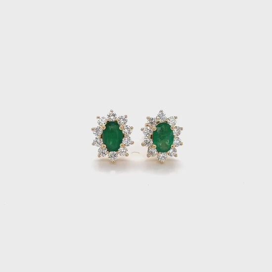  Oval Emerald Diamond Halo Stud Earrings, Oval Emerald Earrings, Diamond Halo Earrings, Stud Earrings, Emerald Jewelry, Diamond Jewelry, Halo Earrings, Oval Earrings, Elegant Earrings, Precious Stone Earrings.