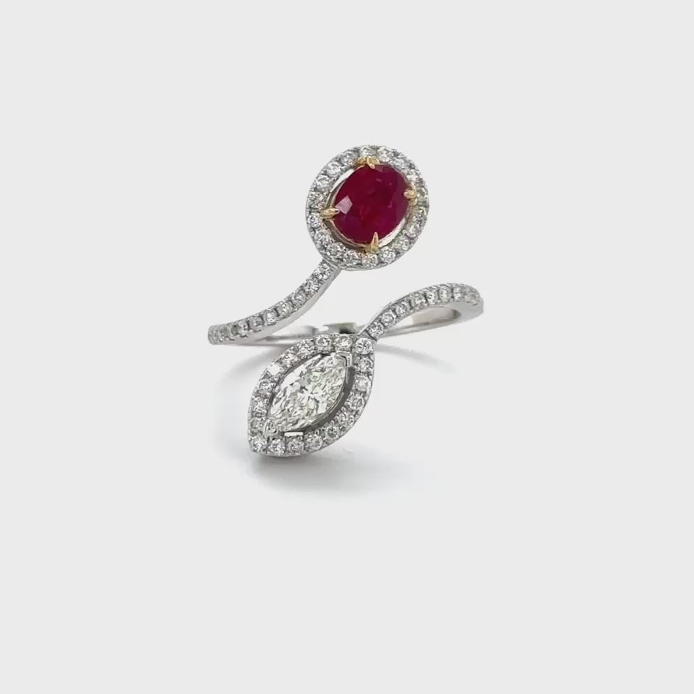 Oval ruby ring, Marquise diamond ring, Halo ring, Gemstone jewelry, Fine jewelry, Red ruby, Brilliant diamonds, Elegant design, Statement piece, Luxury accessories