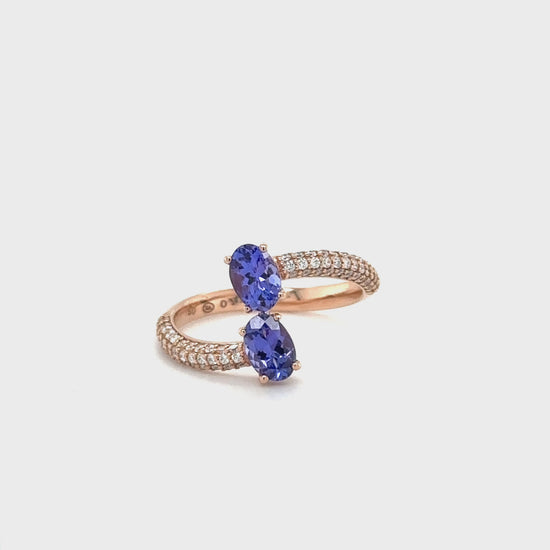 Two-stone oval tanzanite and diamond ring, elegant tanzanite and diamond ring, exquisite tanzanite and diamond jewelry