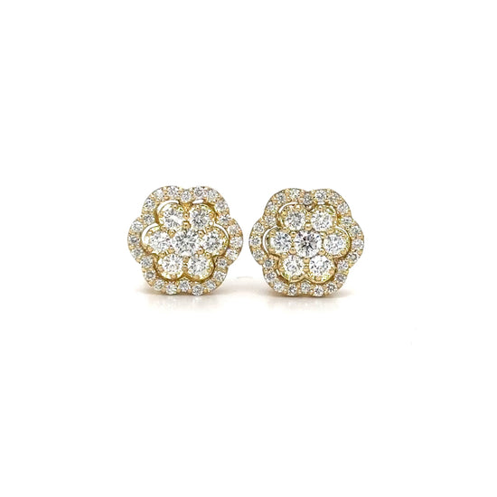 "Round Brilliant Diamond Flower Stud Earrings," "Diamond Flower Earrings," "Diamond Stud Earrings," "Fine Jewelry," "Luxury Earrings," "Fashion Earrings," "Sparkling Diamond Studs," "Statement Earrings," "Elegant Jewelry," "Special Occasion Earrings," "Flower Design Earrings," "Timeless Jewelry," "Handcrafted Earrings," "Unique Diamond Earrings," "Classic Diamond Studs."