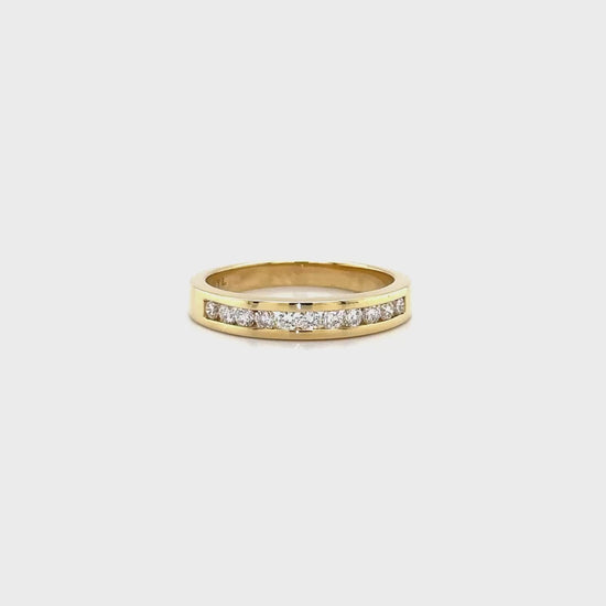 "Round brilliant, Channel set, Band, Diamond ring, Wedding band, Engagement ring, Fine jewelry, Sparkling, Anniversary ring, Eternity band"