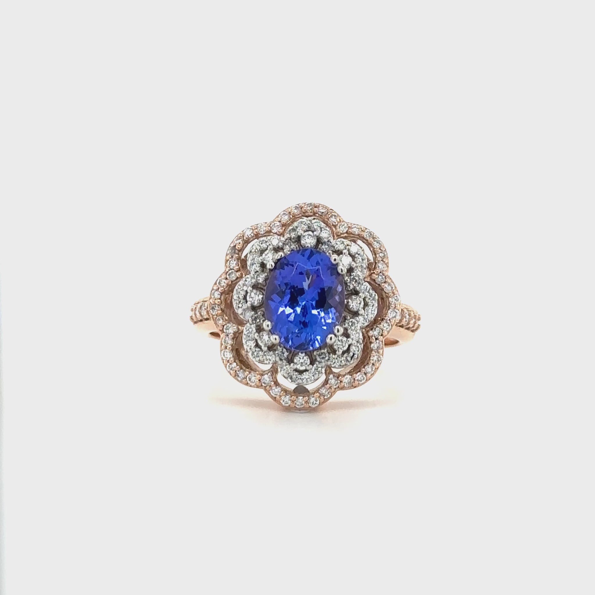 Oval Tanzanite Ring, Floral Diamond Halo Ring, Tanzanite and Diamond Jewelry, Gemstone Engagement Ring, Floral Design Ring, Halo Setting Jewelry, Oval Gemstone Ring, Tanzanite and Diamond Halo, Fine Jewelry, Luxury Ring Design