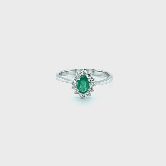 "Oval Emerald & Diamond Halo Ring, elegant jewelry, luxury accessories, gemstone ring, emerald jewelry, diamond ring, fine jewelry, statement piece, fashion accessories, high-end ring, exquisite design, precious stones, halo setting, glamorous ring, breathtaking jewelry."