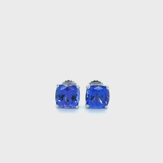 Cushion, Tanzanite, Stud, Earrings, Jewelry, Gemstone, Sterling Silver, Fashion, Accessories, Elegant, Sparkling, Purple, Luxurious, Fine Jewelry, Glamorous