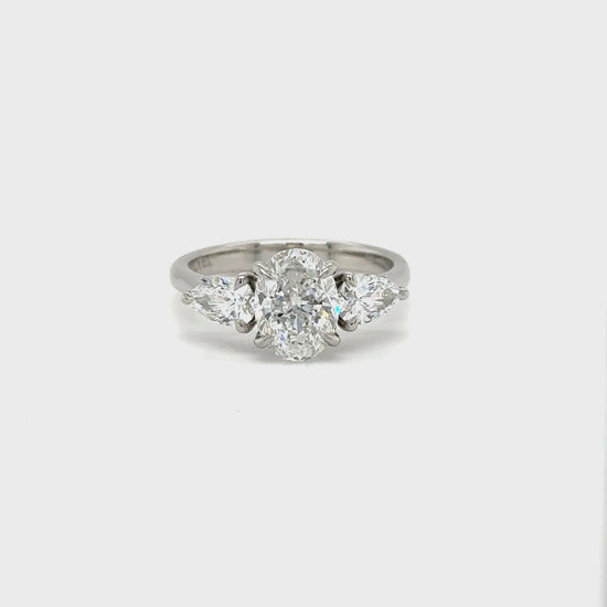  2.00ct Diamond Trilogy Ring, Oval and Pear Shape Diamonds, Engagement Ring, Anniversary Jewelry, Trilogy Design, Precious Metal Band, Timeless Elegance, Luxury Jewelry, Romance and Commitment, Bridal Ring, Diamond Trilogy, Pear and Oval Cut, Stunning Diamond Ring