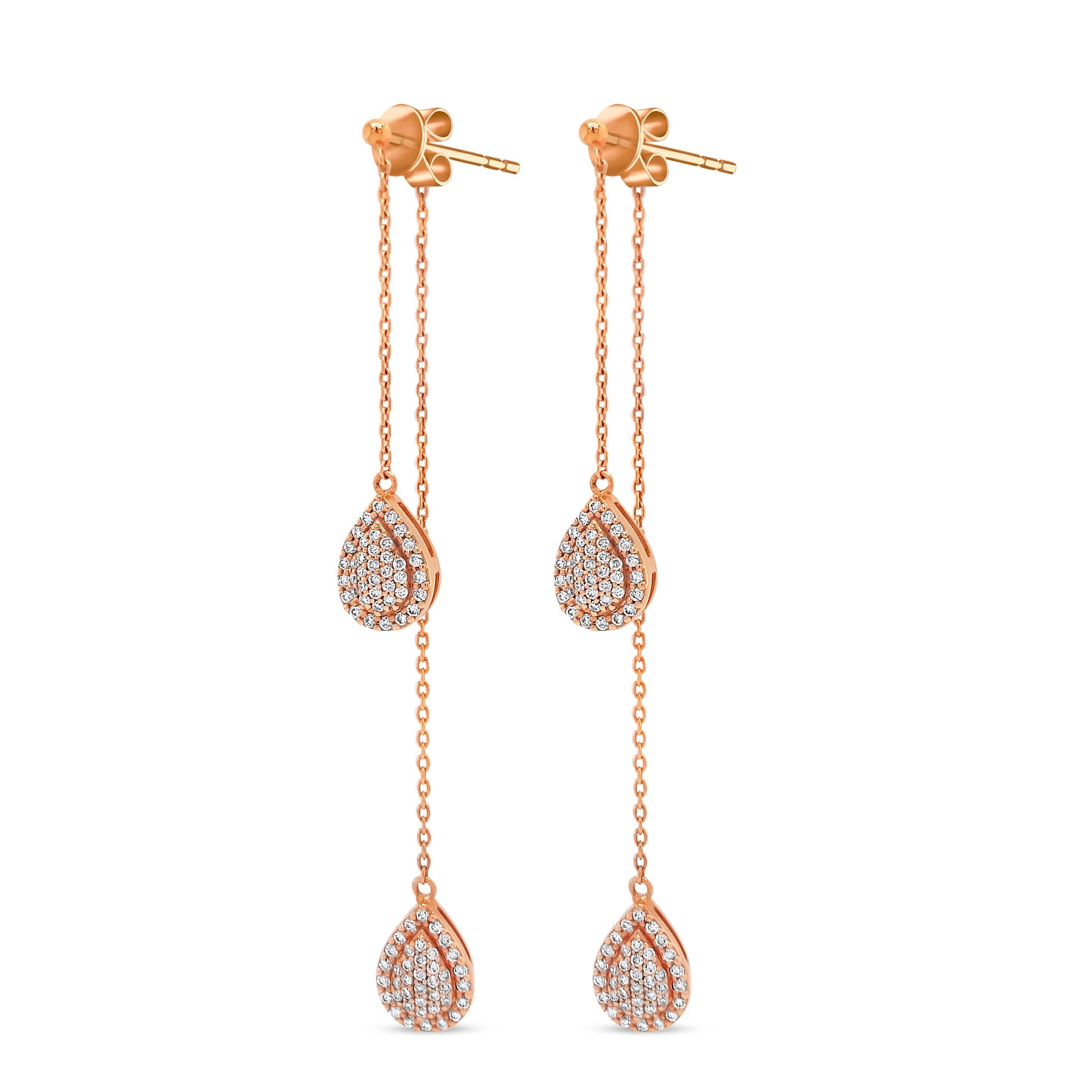 Pear Shape Illusion Drop Diamond Earrings, elegant jewelry, diamond-studded earrings, sophisticated design, sparkling pear-shaped drops, eye-catching illusion setting, luxurious accessory, glamorous style, exquisite craftsmanship, radiant pear diamonds, statement earrings, dazzling fashion piece.