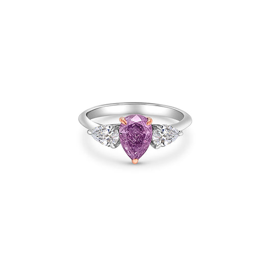 Fancy Pink-Purple Pear Shaped Trilogy Diamond Ring