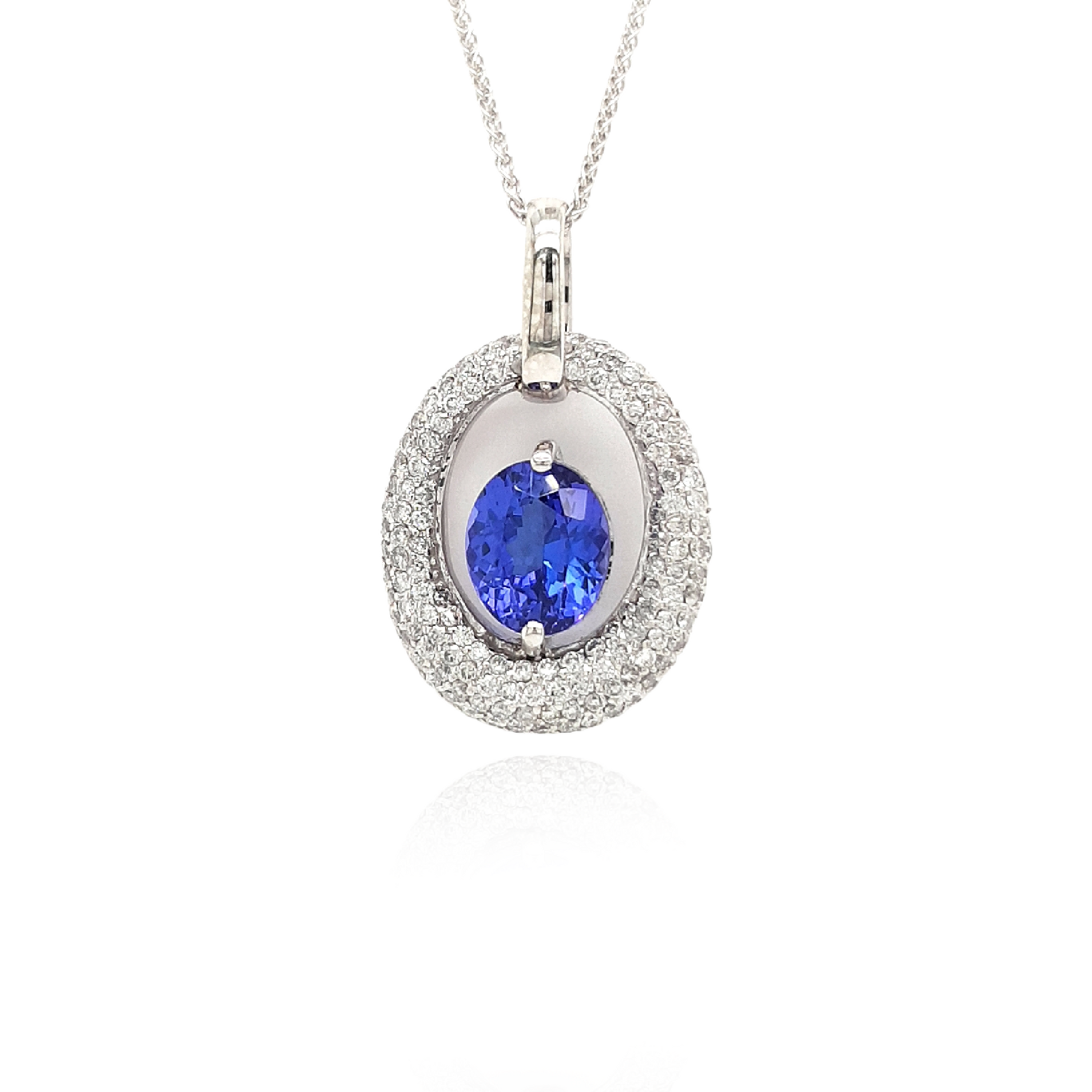 2.90ct Oval Tanzanite & Diamond Pendant Oval Tanzanite & Diamond Pendant, Elegant Gemstone Jewelry, Blue Violet Gemstone Necklace, Sparkling Diamond Accents, Sterling Silver Pendant, Statement Piece, Luxury Accessories, December Birthstone Gift, Fine Jewelry Collection, Exquisite Oval Cut Tanzanite Pendant, Radiant Gemstone Pendant, Timeless Elegance, Exceptional Craftsmanship.